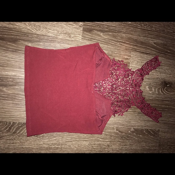 Burgundy. Front Laced. Buttons Neck. Halter Top. - Picture 5 of 6